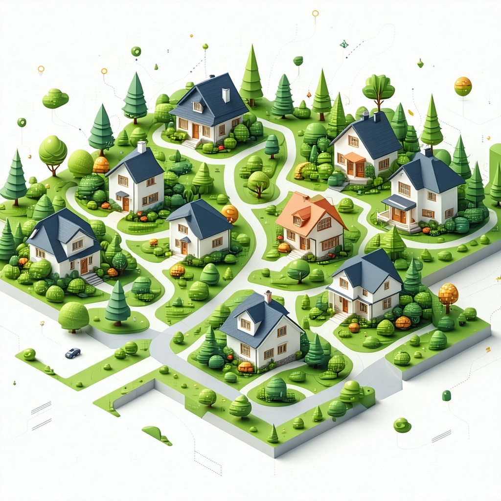 create a picture of a map of houses for sale like a zillow map